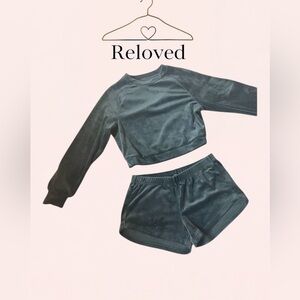 UGG Women's Dark Green Velour Lounge Set - Cropped Sweatshirt & Shorts